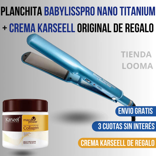 Planchita de pelo BaBylissPRO Nano Titanium + crema KARSEELL de REGALO